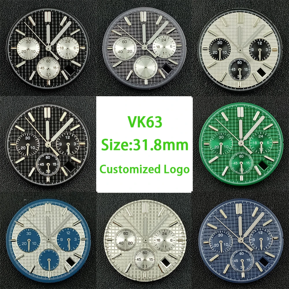 

VK63 dial men's watch custom logo 31.8mm green luminous dial suitable for VK63 movement watch accessories