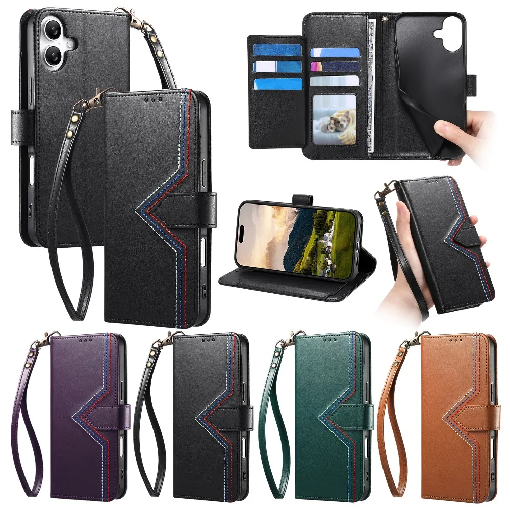 Magnetic PU Leather Flip Cover for iPhone 18 17 Air 16 15 14 Plus 13 12 11 Pro Max XR Xs with Built-in Wallet Pocket & Card Slot