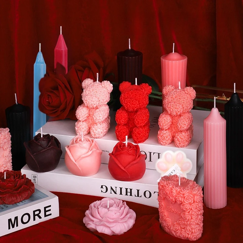 Handmade Soybean Low Temperature Candle 48℃ Drop Scented Candle Roman Pillar Candle Flower Scented Candle Stick red black