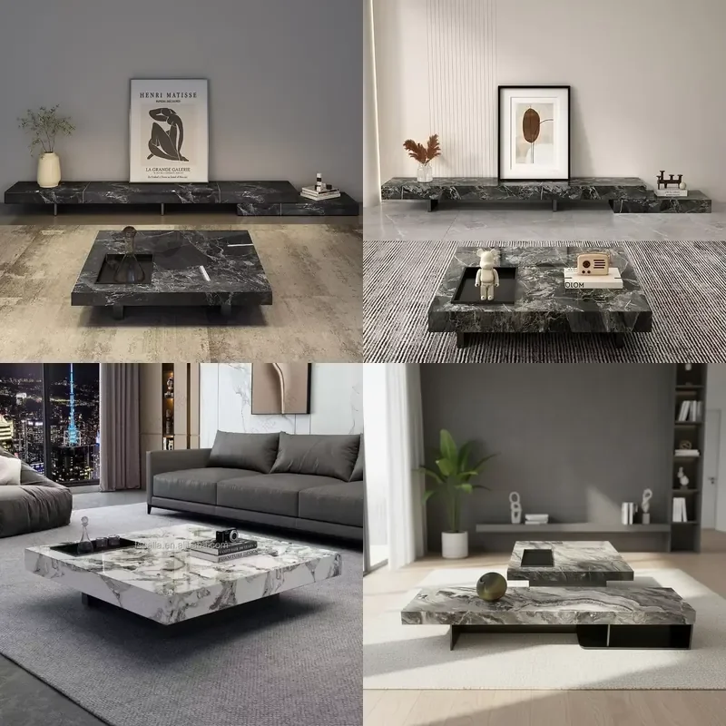 Italian Stone TV Cabinet Nordic Minimalist Coffee Table High-end Suspended Marble Light Wall Mount TV Stand Set