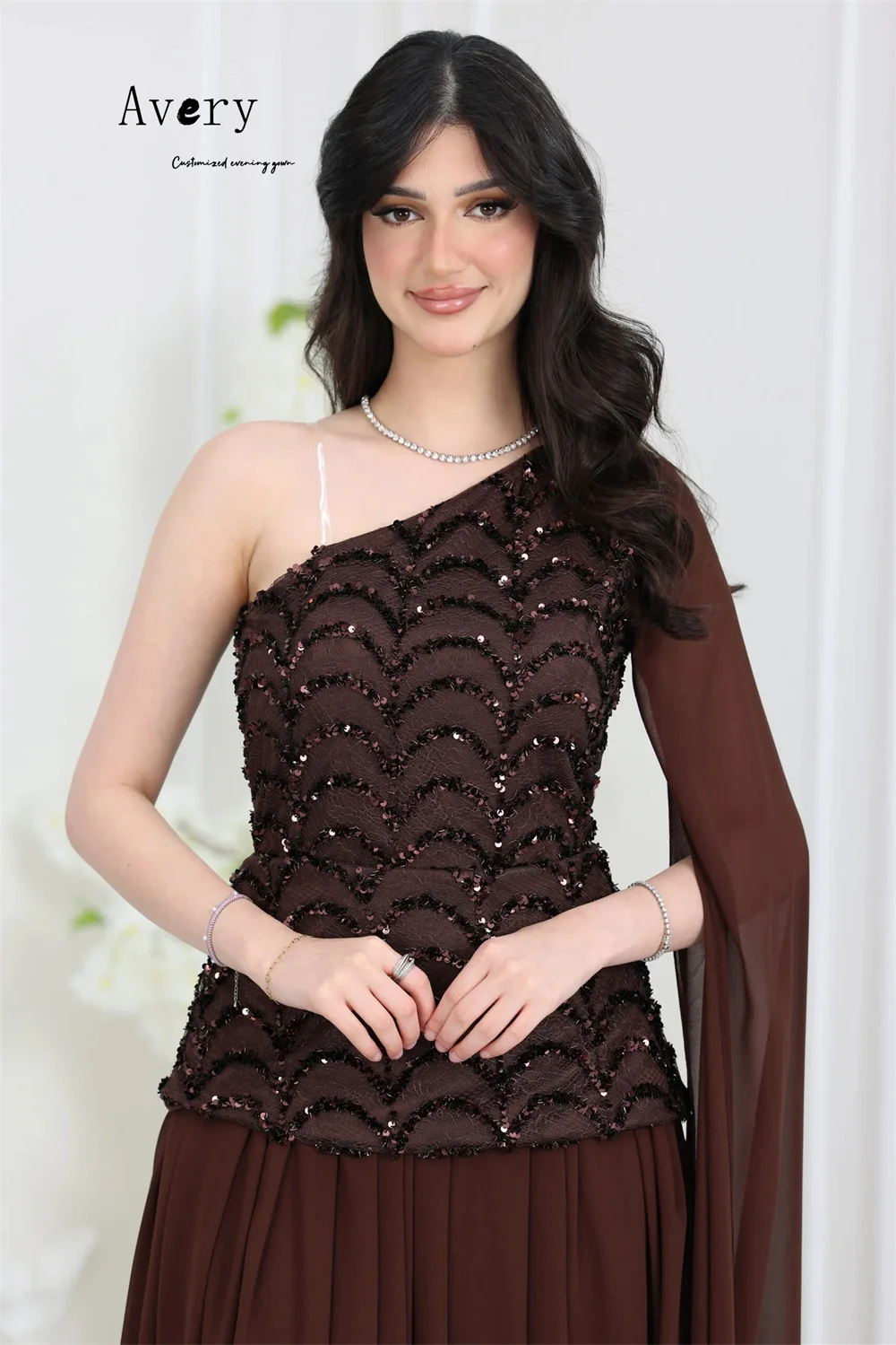 Avery Maßgeschneiderte glänzende A-Linie-Spitze, schulterfrei, elegante Damenkleider für Hochzeit, Party, Damen-Abendkleid, Luxus-2025, Abschlussball