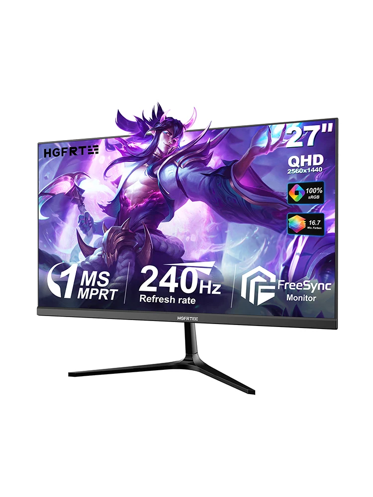 HGFRTEE 27 Zoll QHD Gaming Monitor, 240Hz (DP), 2560×1440 IPS Bildschirm, 1ms MPRT, FreeSync, HDMI & DisplayPort, 100% sRGB, VESA 75×75 mm, PC Monitor für Gaming und Home Office