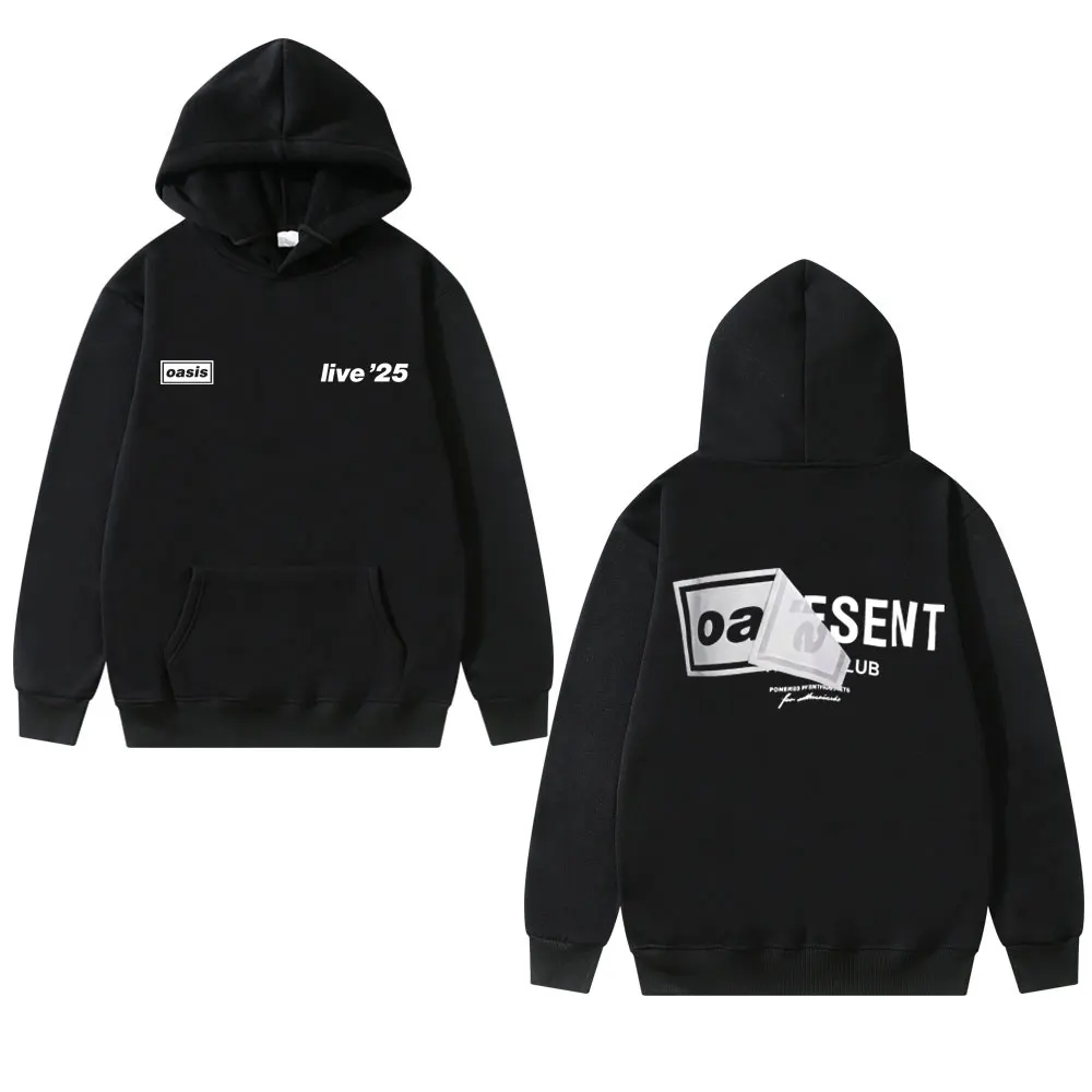 سويت شيرت بغطاء للرأس كبير الحجم من Oasis Live 25 Tour Hip Pop للرجال والنساء - بلوفر قوطي عتيق #3