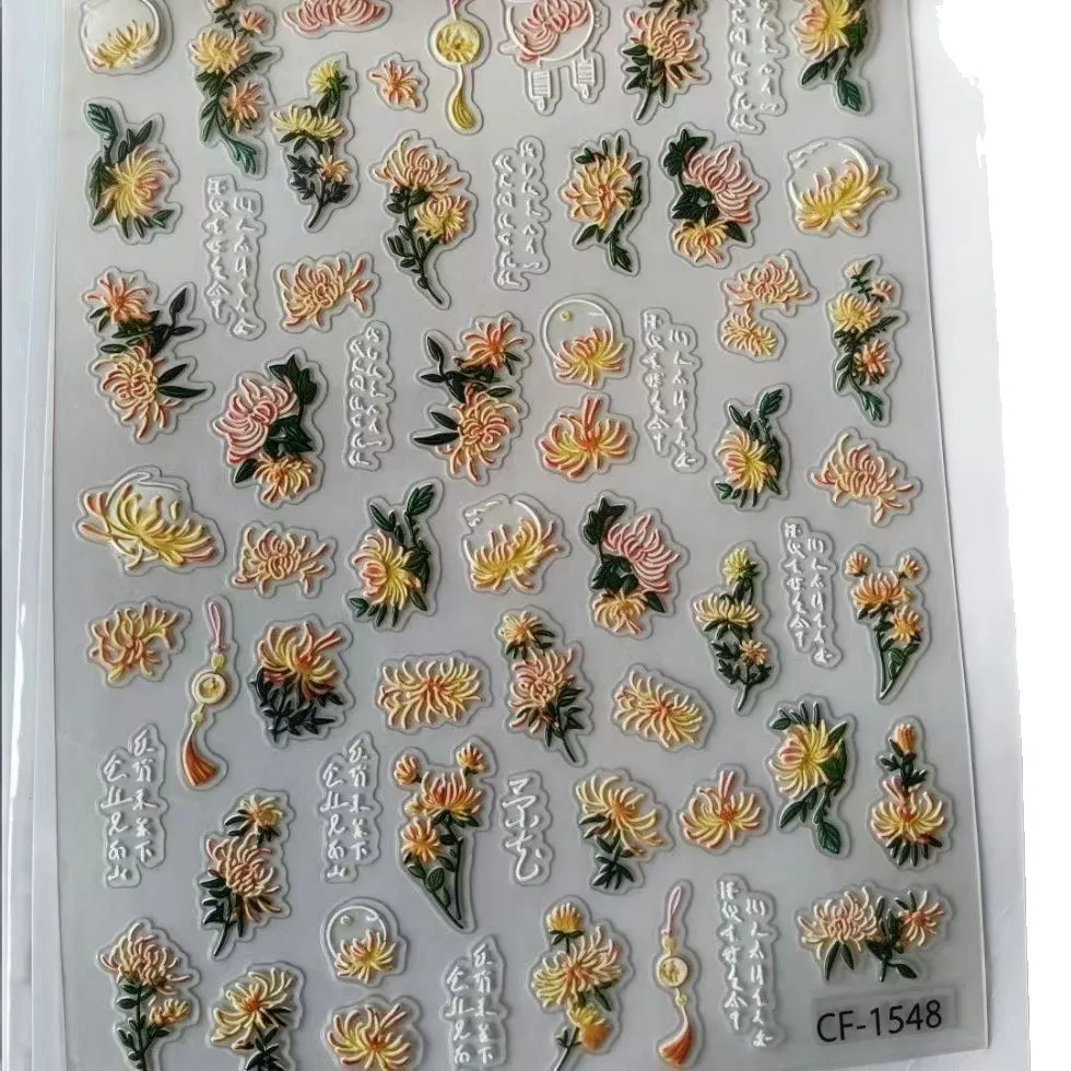 Autocollants pour ongles à motifs floraux en relief, rose blanche, jasmin, tulipe, marguerite, motif en relief, longue durée, haute qualité, pour la décoration des ongles