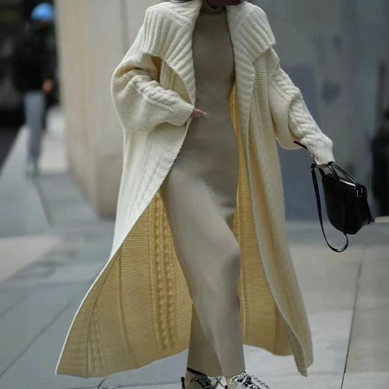 

Twist Sweater Solid Color Lapel Loose Knit Women's Cardigan Coat in Autumn and Winter