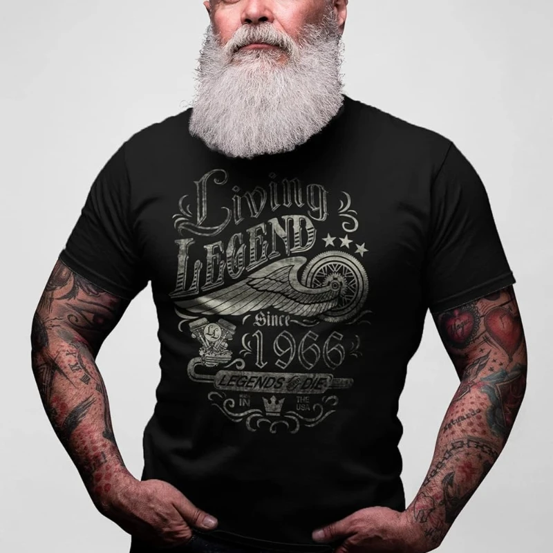 Living Legend 1966 T-Shirt 60th Birthday Gift for Men Vintage Biker Style Distressed Figure Design Commuter Graphic Tshirts