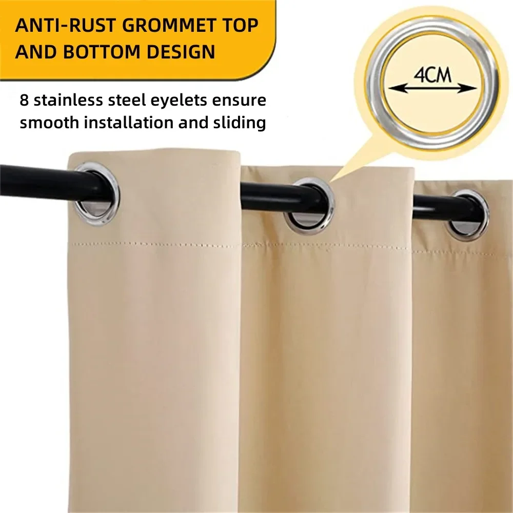 Customized Blackout Waterproof and Windproof Outdoor Curtains Top and Bottom Grommets Solid Color Curtain for Gardens/Balconies
