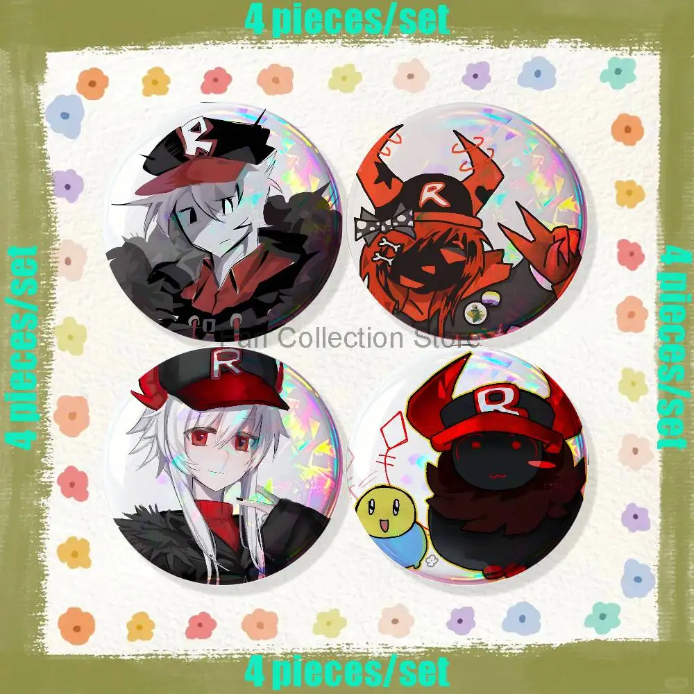 Guest666 4-piece set Enamel Pins Cartoon Anime Badge Fashion Jewelry Accessories Round Snap-in Brooch on Backpack