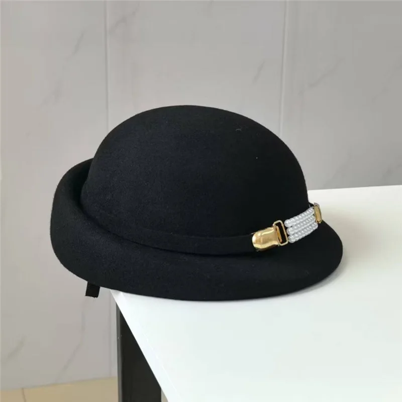 مصمم فاخر فيدوراس قبعة أنيقة الصوف الخالص الوردي العاج الأزرق قبعة الرسام كوكتيل حفلة قبعة تدفئة الصوف السميك الشتاء فيدوراس #6