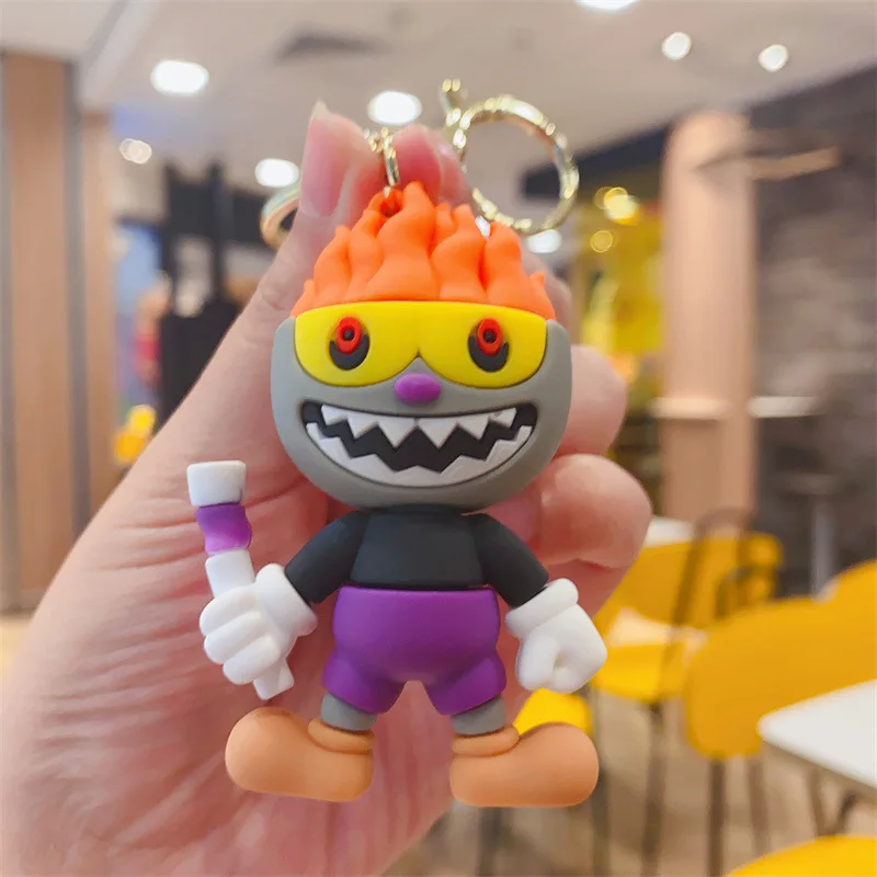 Creative New 3 Styles Mugman Model PVC Dolls Anime Key Chain Cuphead Cartoon Doll Car Key Accessories Toys Gifts wholesale