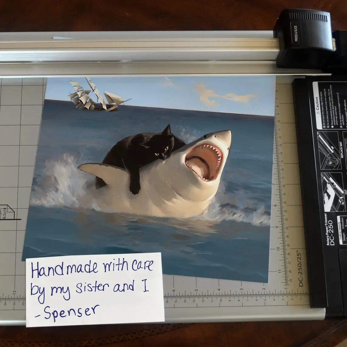 Fat Cat VS. Shark | Meme Art Re-imagined in Renaissance Painting Style on Premium Matte Paper SpensersArtPrinting image 4
