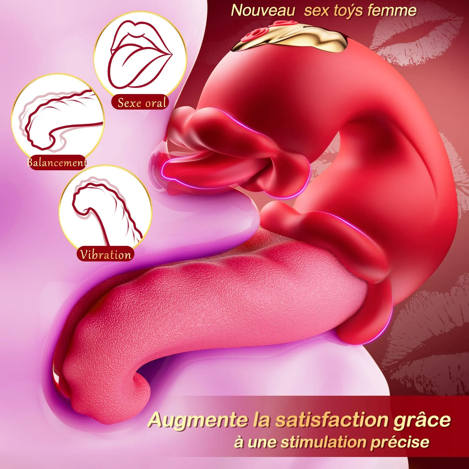 เครื่องนวดสั่นสำหรับผู้หญิง กระตุ้นคลิตอริส รูปทรงลิ้น 3 in 1 ของเล่นเซ็กส์