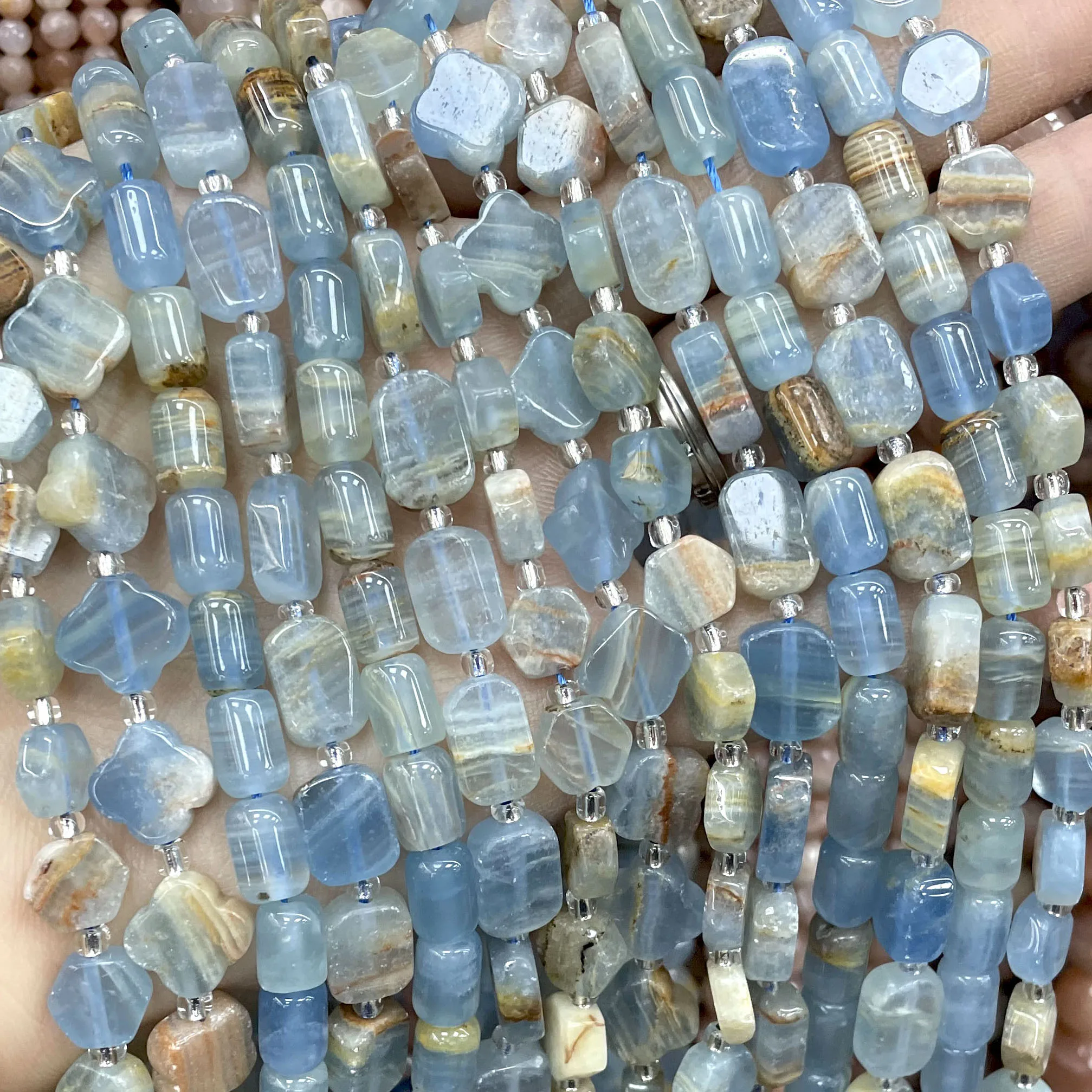 Blue Calcite Cylinder Rectangle Natural Stone Faceted Rondelle Spacer Round Beads For Jewelry Making Diy Bracelets Accessories