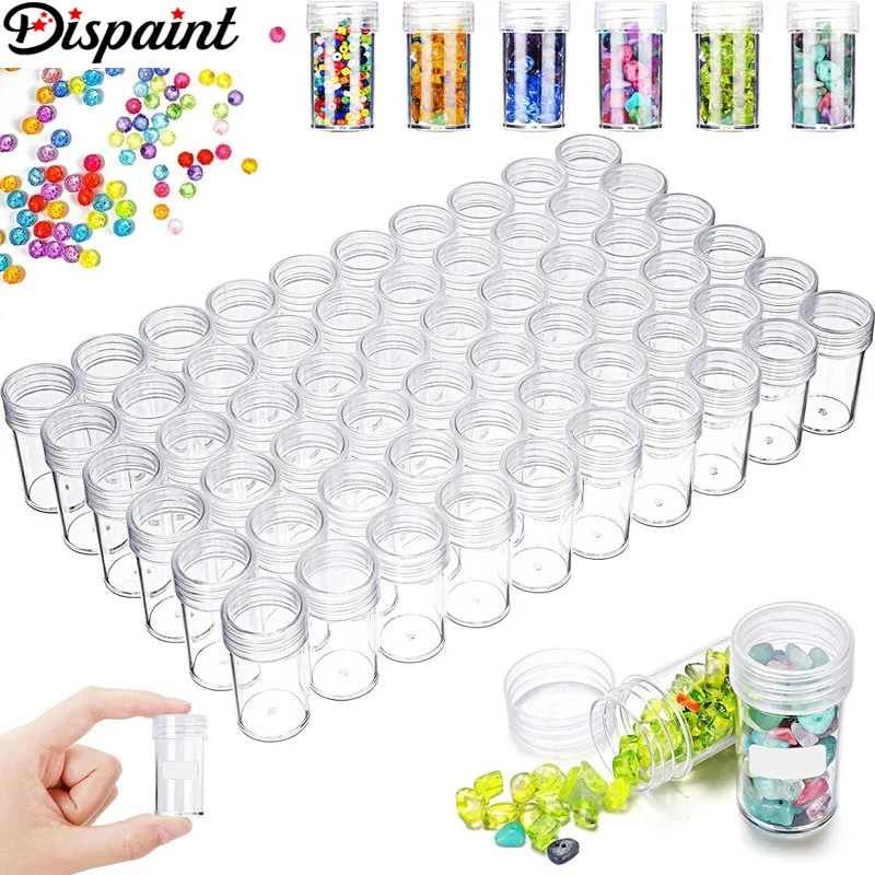 Dispaint Plastic Clear Round Storage Bottles Mini Transparent Jars 5D Diamond Painting Accessories Container Beads Organizer