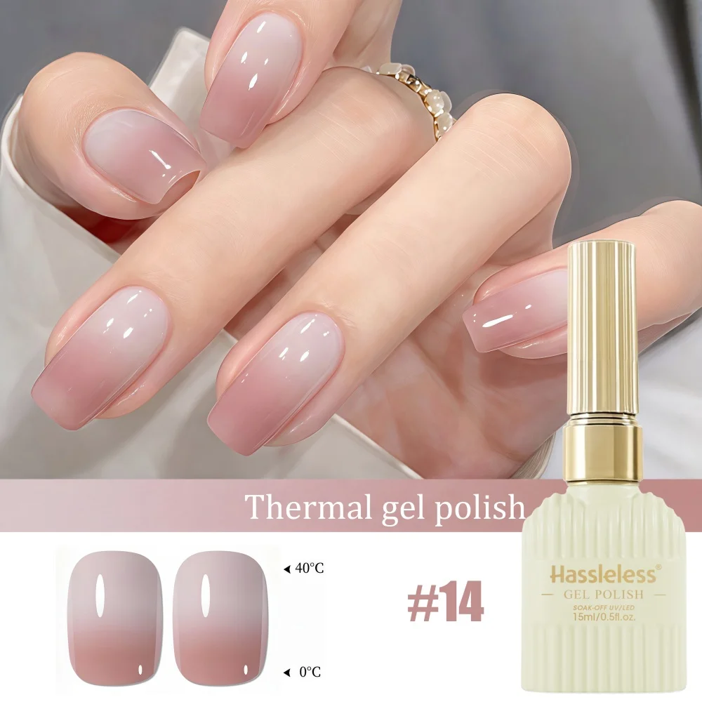Hassleless Removable Temperature-Changing Nail Polish, from Light Nude to Peach Pink, Color-Changing with Temperature, Simple and Practical Nail Polish for Commuting
