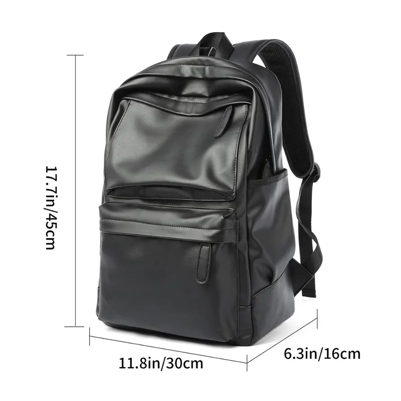 14 Inch Laptop Men Backpack Pu Leather Fashion Waterproof Casual Travel Bag
