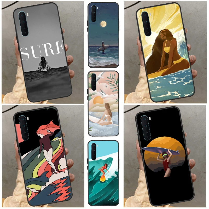 Surfboard Surfing Surf Girl Case For Oneplus 10T 11R 11 9 10 Pro 8T 9R 9RT Ace Cover For Oneplus Nord N20 N10 2T CE 2 Lite