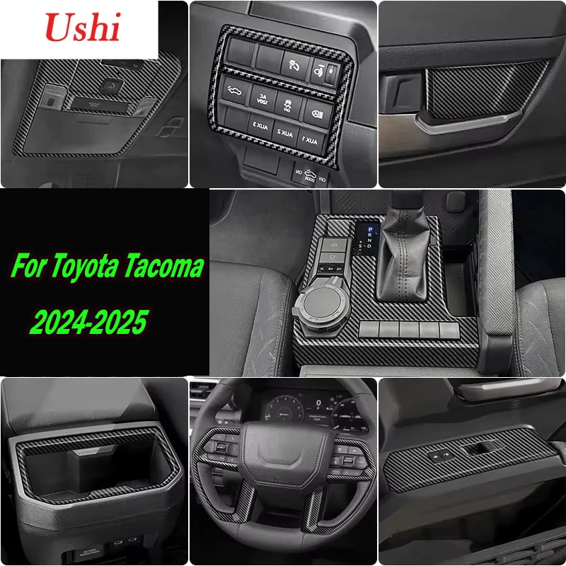 Car Gear Shift Cover Trim for Toyota Tacoma 2024 Carbon Fiber Center Console Dashboard Panel Stickers Auto Interior Accessories