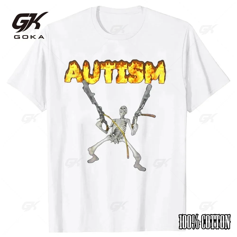 Retro Autism Skeleton Funny Men Women Cotton T-Shirt Neurodivergent Autism Awareness Support Graphic Tee Halloween Gifts Clothes