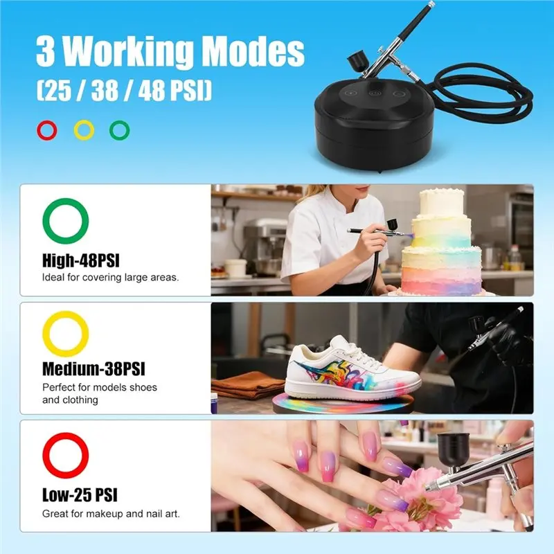 【NOW SAVE】Kit aerografo con compressore d'aria da 48 PSI 10 L/Min, set di spazzole ad aria ad alta pressione include set di pulizia da 0,3/0,5 mm e US Plu