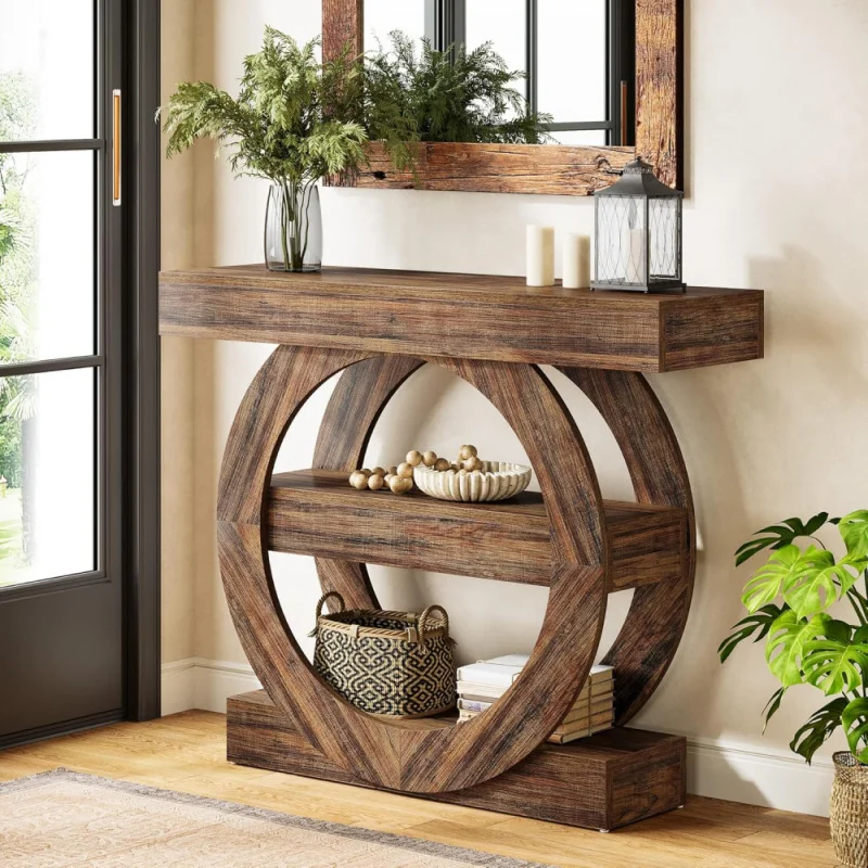 

Table for Entryway, 3-Tier Farmhouse Sofa Table Behind Couch, Narrow Entryway Hallway Foyer Tables with Storage Shelves