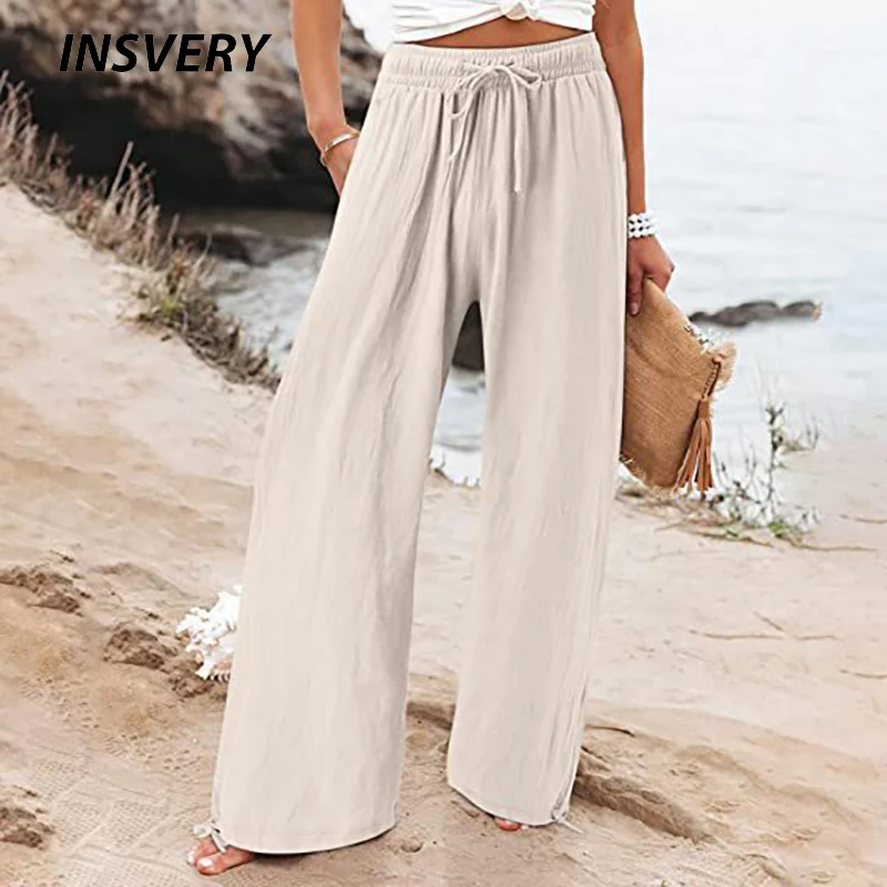 

Women Casual Wide Leg Pants 2023 Spring Autumn Loose High Waist Drawstring Long Trousers Women streetwear