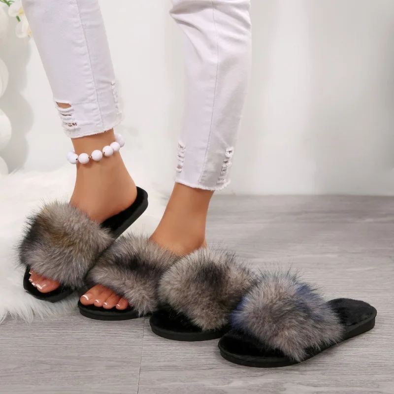 Winter New Fluffy Plush Casual Anti Slip Women's Cotton Slippers 2026 Fashion Simple Lightweight Soft Soled House Women Shoes