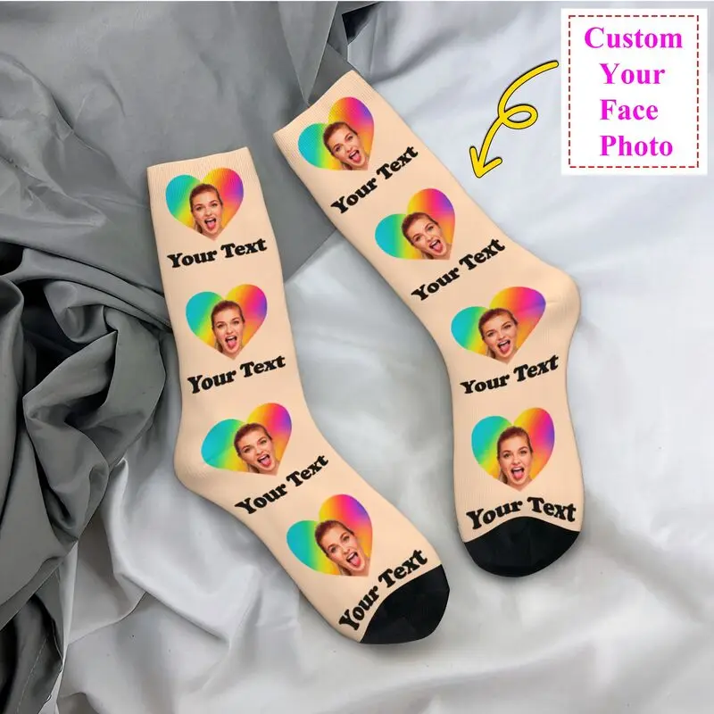 

Personalized Photo Text Custom Men's Crew Socks Unisex Novelty Design Your Own Spring Summer Autumn Winter Dress Socks