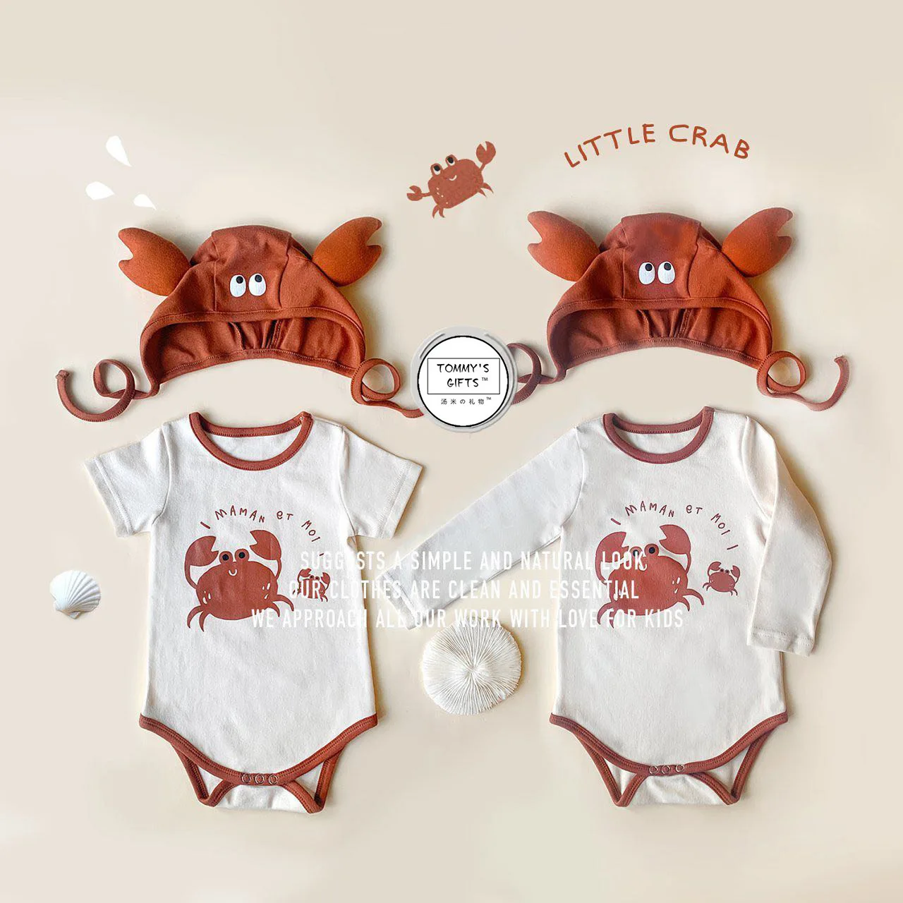 

2025 New Korean Style Ins Popular Crab Design High Quality Pure Cotton Baby Bodysuit Autumn Onesie Cute Infant Trendy Romper