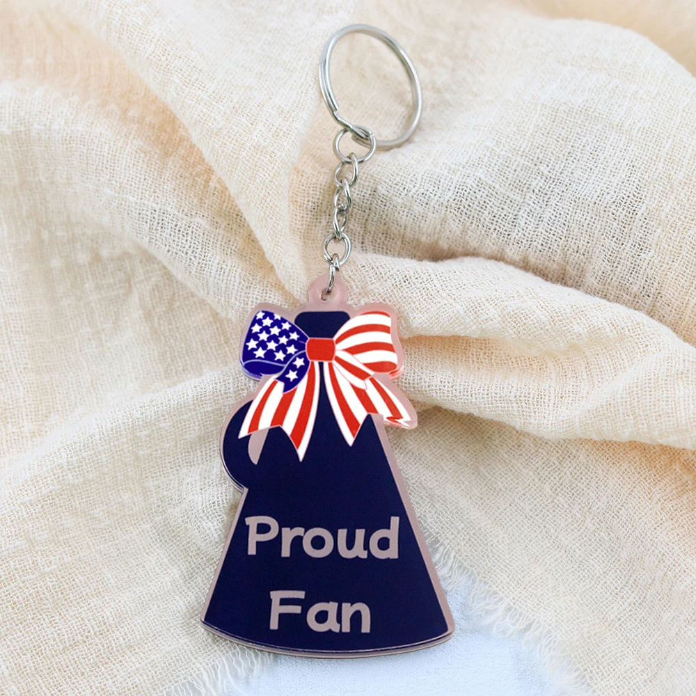 USA Flag Megaphone Keychain Proud Fan Cheerleading Keyring American Stars and Stripes Bow Jewelry Sports Game Day Gift Bag Pend