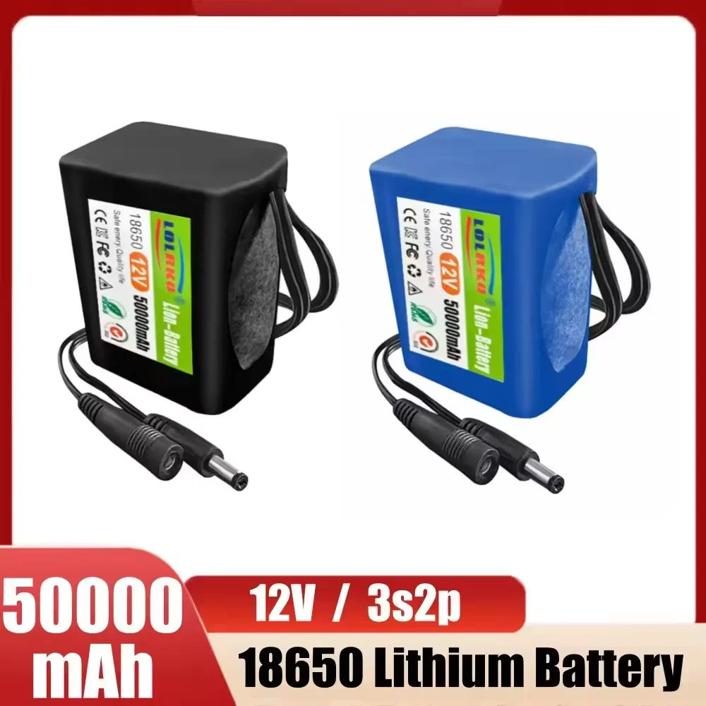 

18650 3S2P 12V 50000mah Original Lithium Ion Battery DC 12.6V 50Ah Rechargeable CCTV, Camera Monitor Replacement Battery+Charger