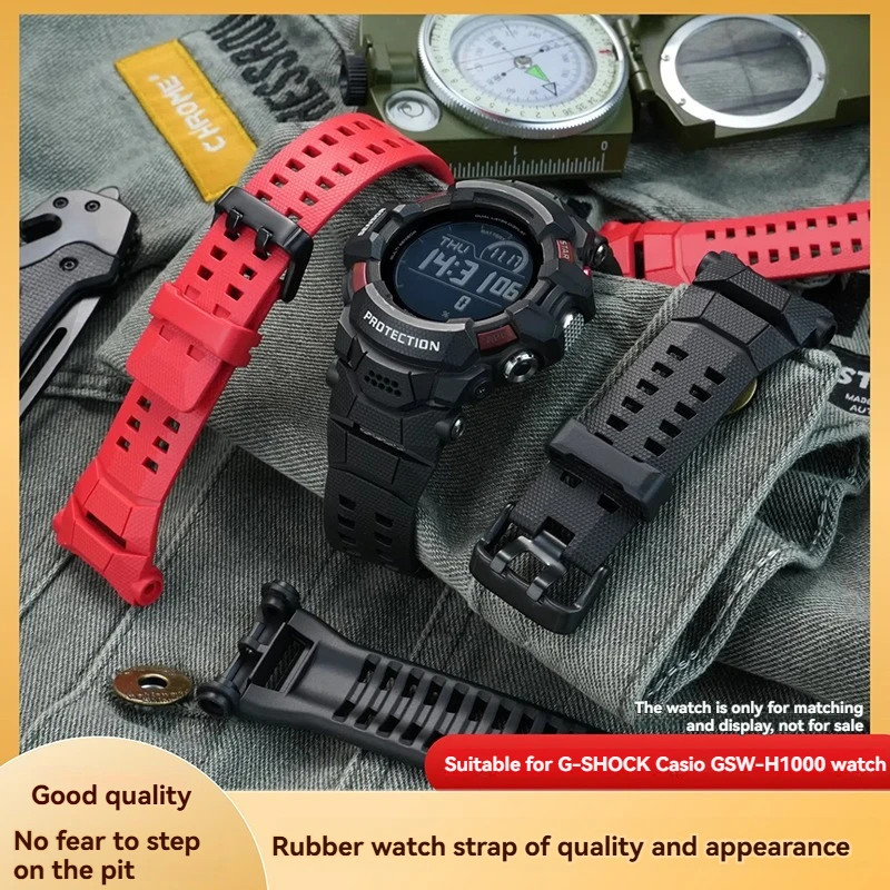 

For Casio Intelligent Sports Watch GSW-H1000 Series Resin Silicone Mountaineering Watch with Black and Red Accessories
