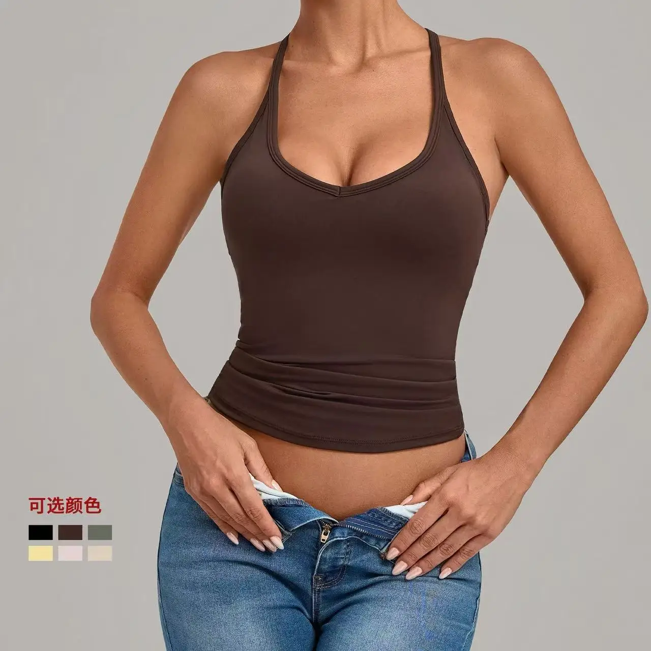 女性耐衝撃性-i-字型ヨガベスト通気性バックレス薄型ショルダーストラップベストジムスポーツランニングサイクリングヨガワークアウトトップ