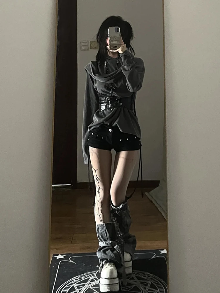 

Готический комплект для похудения K-серии: женский длинный свитер, пояс, брюки и футболка. Повседневный осенний комплект.