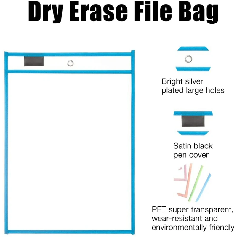 12 Pieces Dry Erase Bags,Reusable Learning And Collecting Bags With 12 Pen Holders And 1 Eraser For Classrooms, Painting