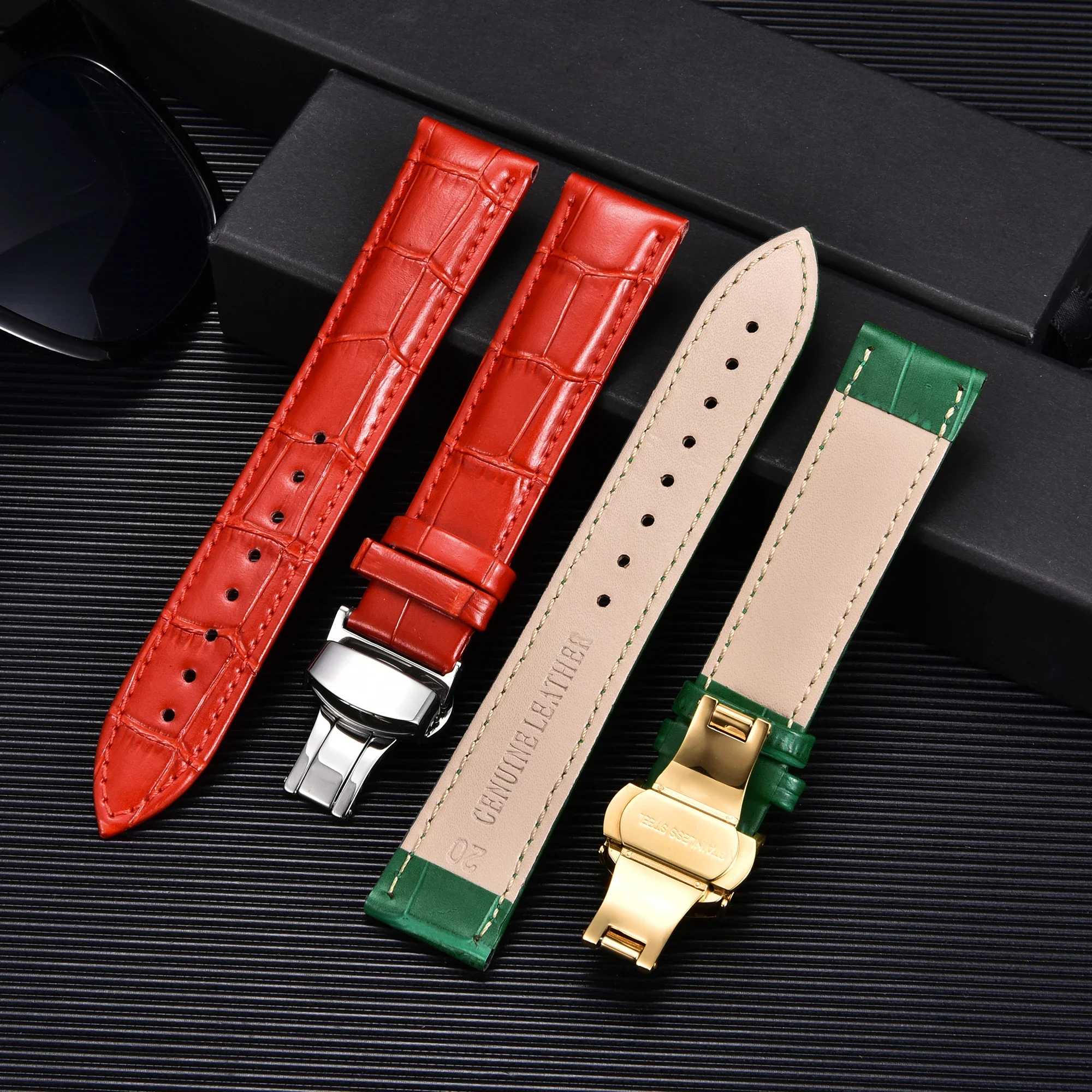 Watch Accessories Watch Strap 18mm 20mm 22mm 24mm Cow Leather Watchband Stainless Steel Butterfly Buckle Wristwatch Straps