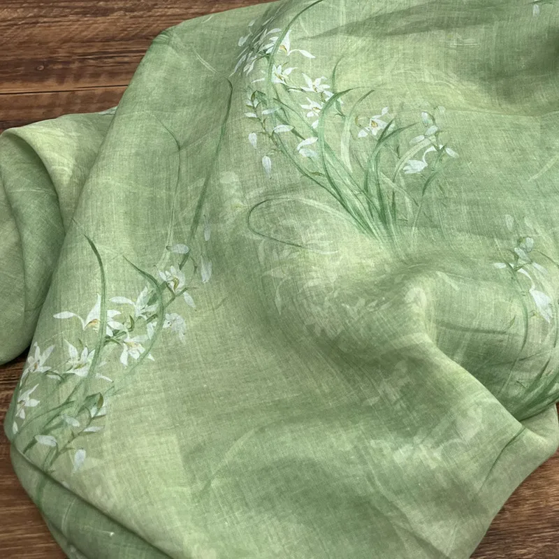 

1yard High quality ramie tissu Flower printing fabric for patchwork cheongsam clothing dress fabric