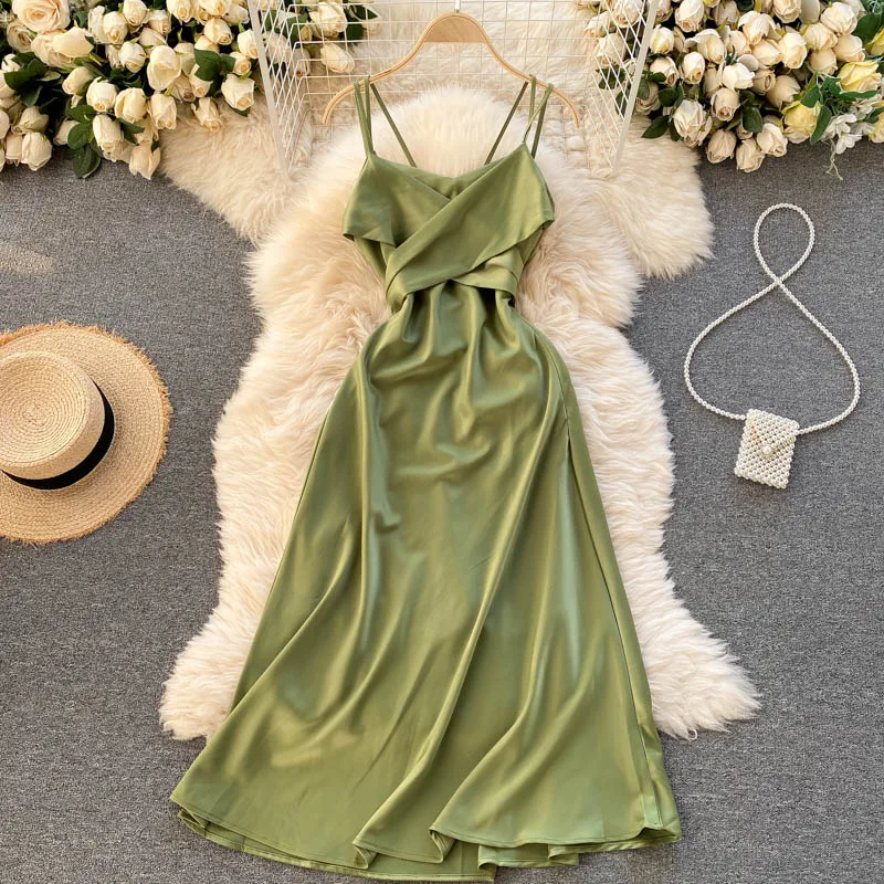 

Summer Women A Line Large Hem Long Dresses Sexy V-Neck Tie Bow Backless Spaghetti Strap Dress Female Sleeveless Party Vestidos