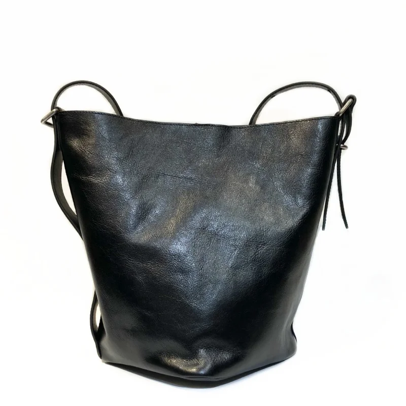 Handmade Genuine Leather Bucket Tote Bags For Women 2024 New Natural Cowhide Handbag Retro Lady Underarm Shoulder Crossbody Bags