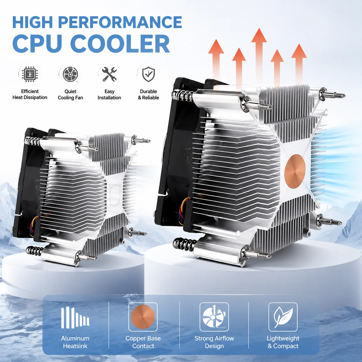 CPU Air Cooler 4PIN PWM Aluminum/Copper Core Silent Cooling Fan for Intel 1150/1151/1155/1156/1700/1200/1366 PC Radiator