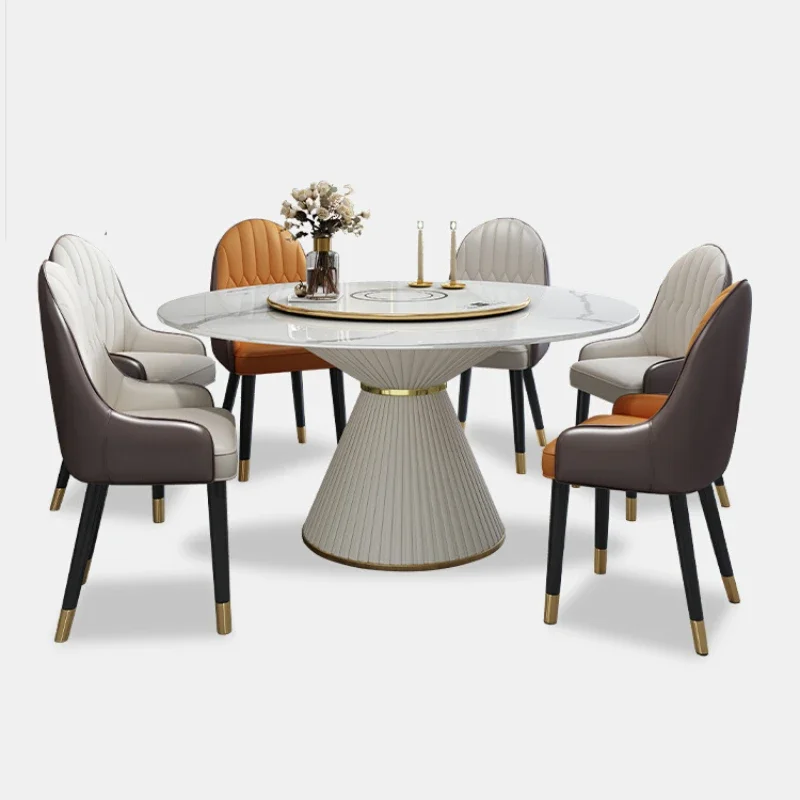 

Скандинавский мраморный обеденный стол, современный простой и строгий роскошный однотонный стол с вращающимся столом