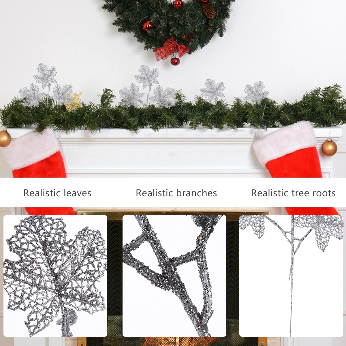 

5 Pcs Christmas Decorations Party Leaves Props Vivid Fake Wreath Wedding Accessories Plastic Supplies