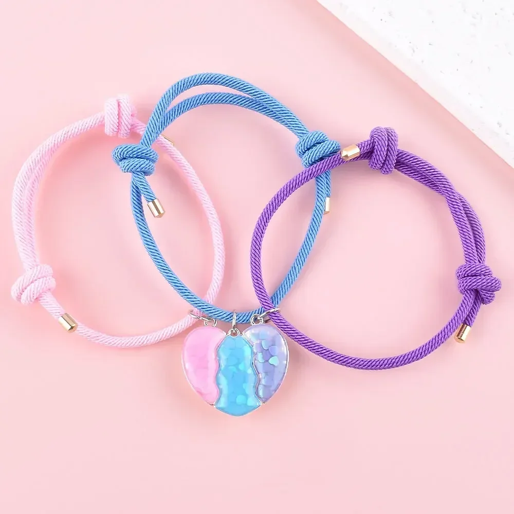 3pcs Romantic Heart Shaped Bracelet, Fashion Friendship Bracelet Set of Handmade Weaved Jewelry for Friends 2026