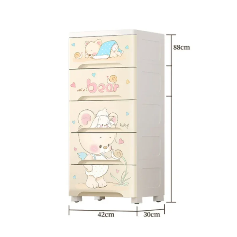 5-layer Plastic Drawer Storage Cabinet, Children Baby Clothes Toy Holder with Wheels, Bedroom Living Room Organization Rack 124