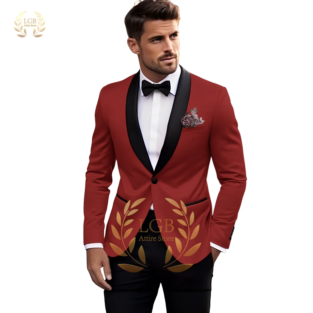 Men\'s black shawl collar single button jacket trousers 2 piece suit, customized wedding party dinner cocktail formal suit