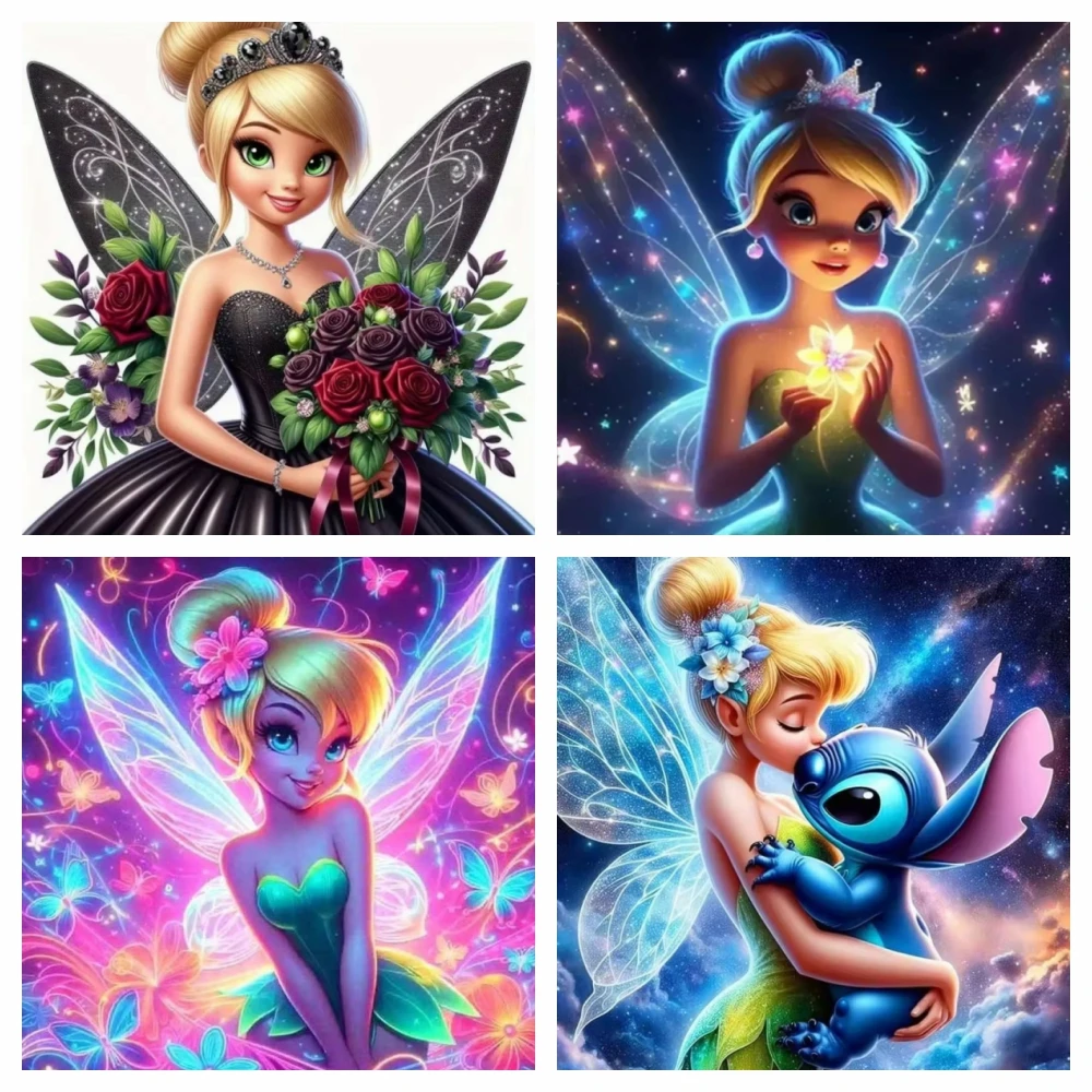 مجموعات الطلاء الماسي من ديزني تينكر بيل ستيتش حجر الراين صورة كرتونية 5D فن التطريز الكامل للبالغين