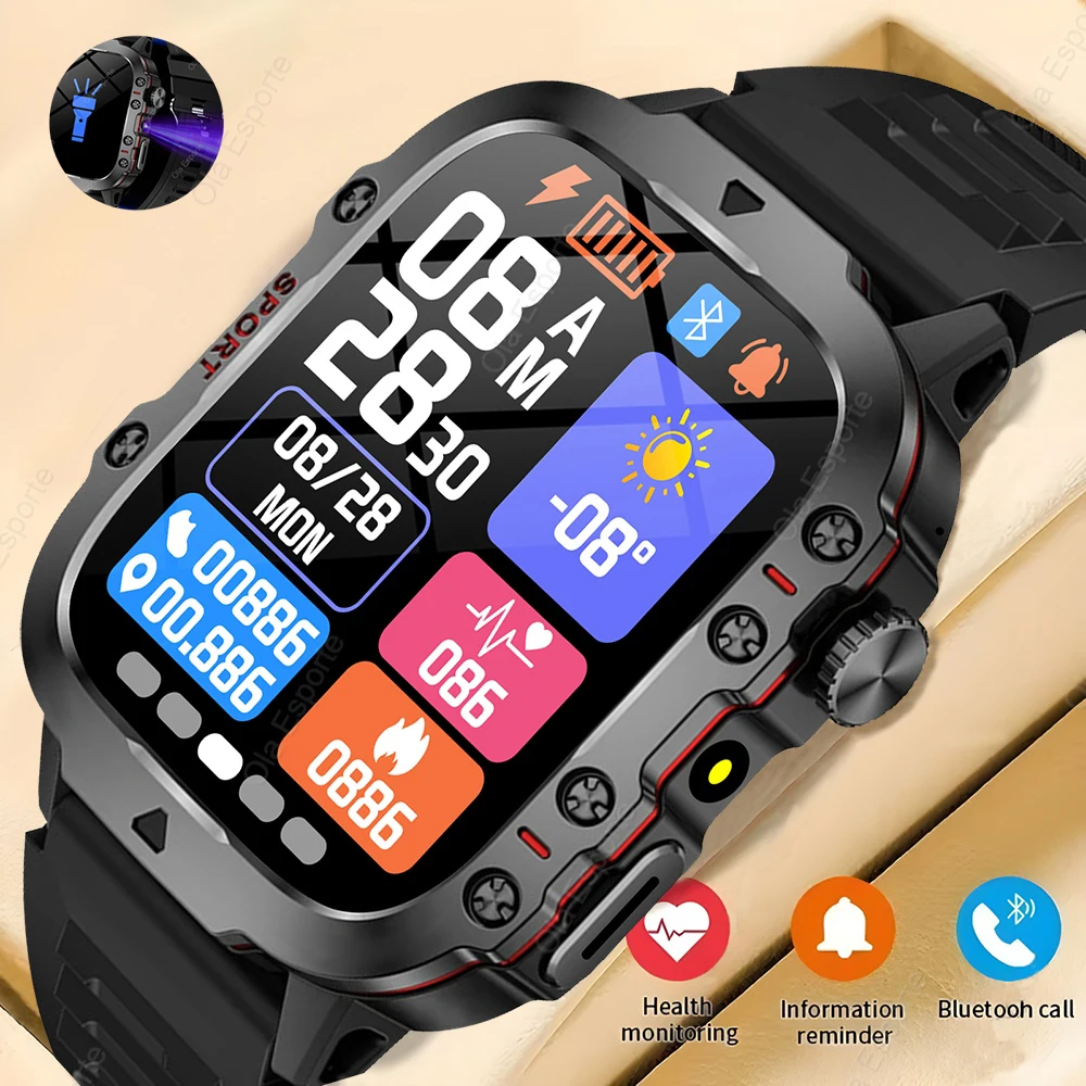

2025 Outdoor Women Men Smart Watch Bluetooth Call Flashlight Smartwatch For Android IOS IP67 Waterproof Fitness Sports Watches