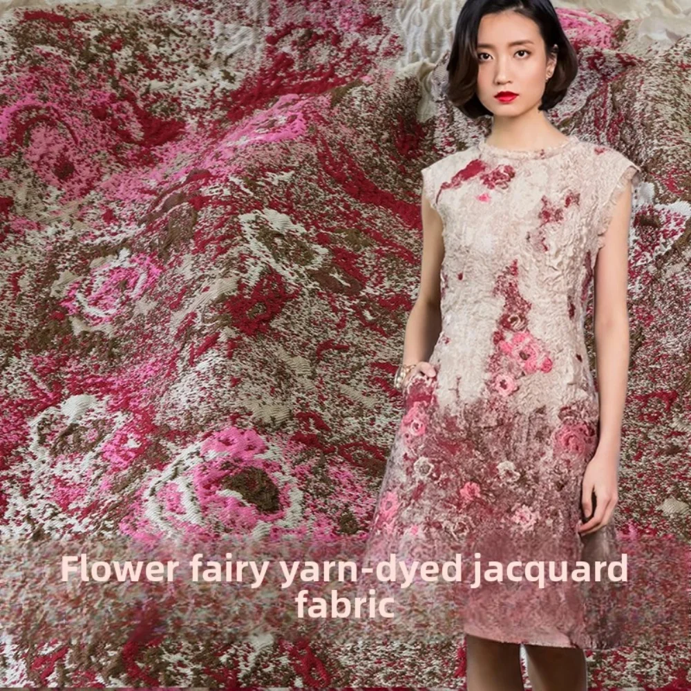

Brocade Jacquard Fabric Chinese Flower Fairy Spring Autumn Dress Clothing European Brand Fashion Design Sewing Wholesale Cloth