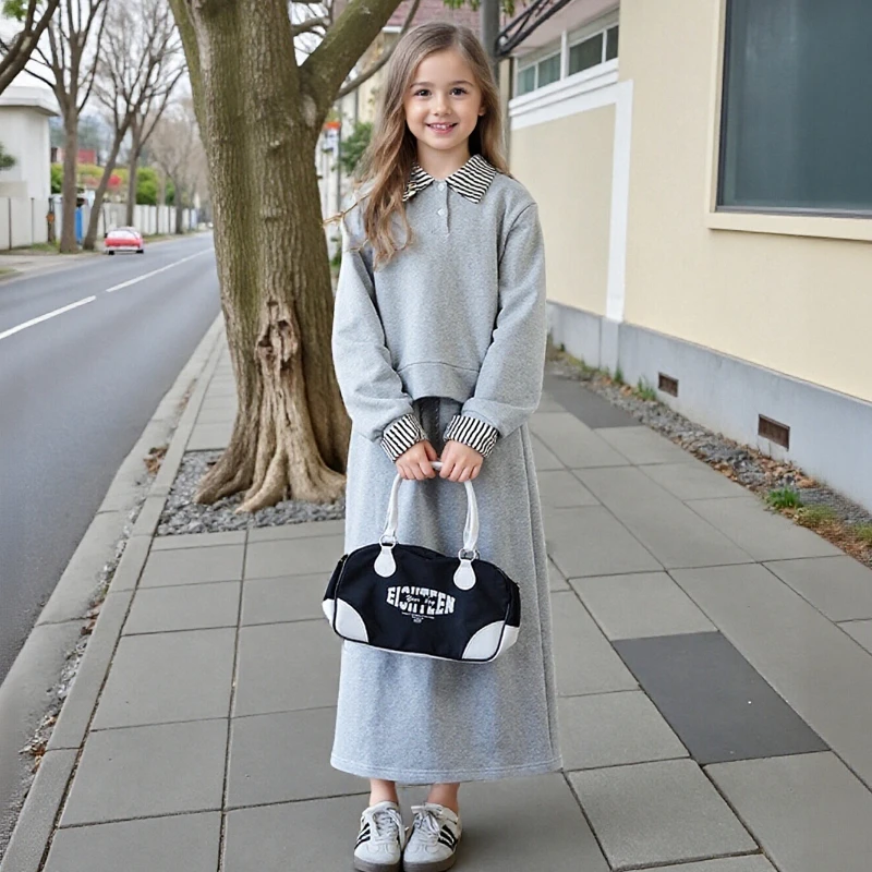 

Girls Sport Set Fashion Fake Two-Layer Hoodie Skirt 2-Piece Casual Cotton School Kids Outfit Fall Versatile Child Daily Costume