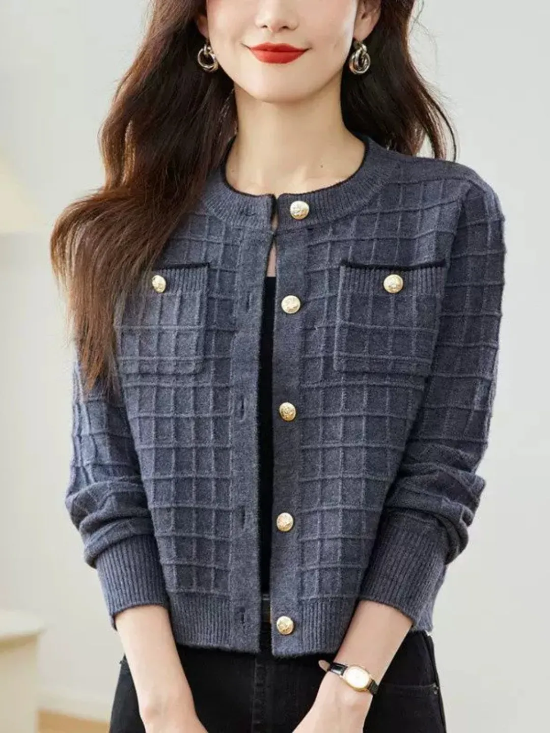 Slim Fit Short Knitted Cardigan Women's Fashion High Waist Thin Sweater Spring Autumn Open Front Casual Style Regular Sleeve